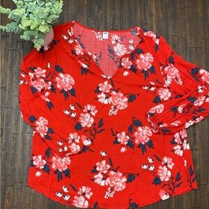 Bold red floral long sleeve Top
